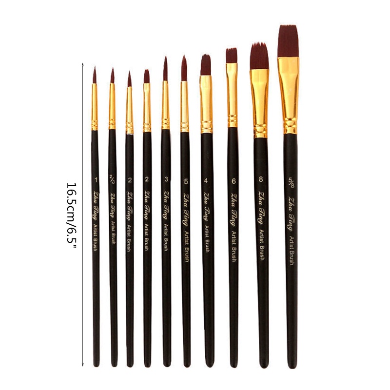 Va Bộ 10 Cọ Vẽ Màu Nước Acrylic Đầu Nhọn Cho Họa Sĩ / Cơ Thể / Vải Canvas / Sơn Dầu