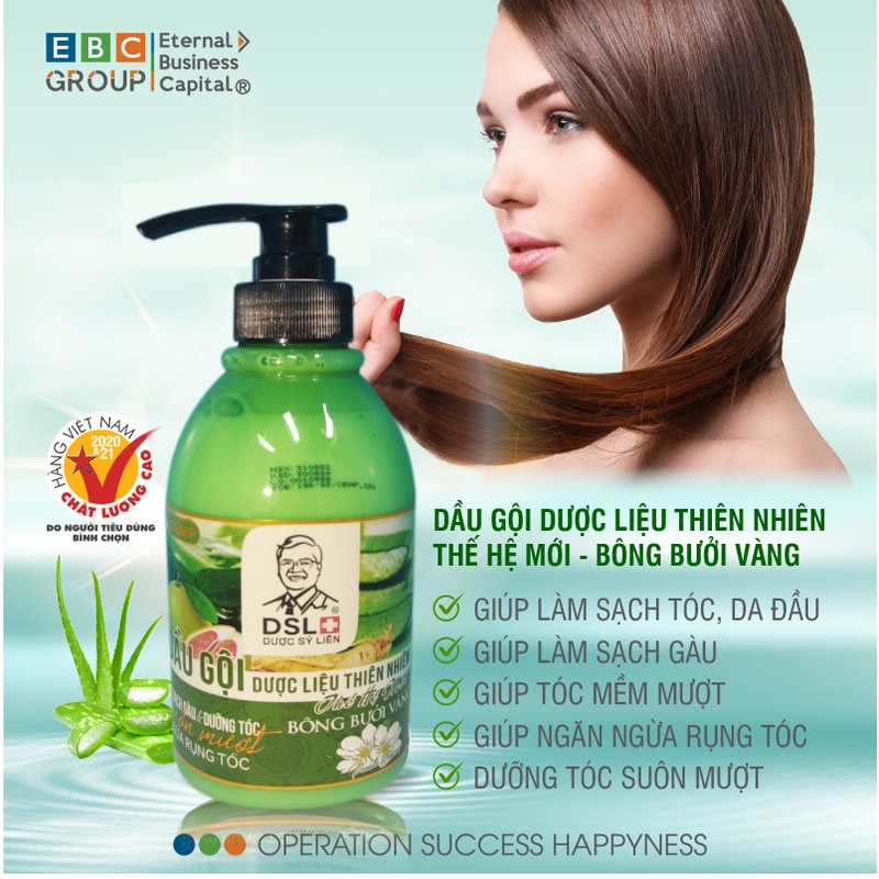 Dầu gội ngừa rụng tóc, mượt tóc, sạch gàu, dược liệu thiên nhiên thế hệ mới - Bông bưởi vàng (500g)