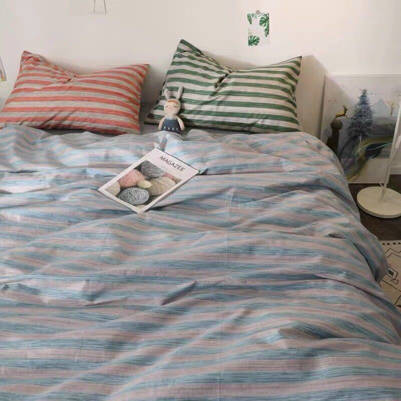 Bộ chăn ga cotton poly Kẻ Ngang Xước