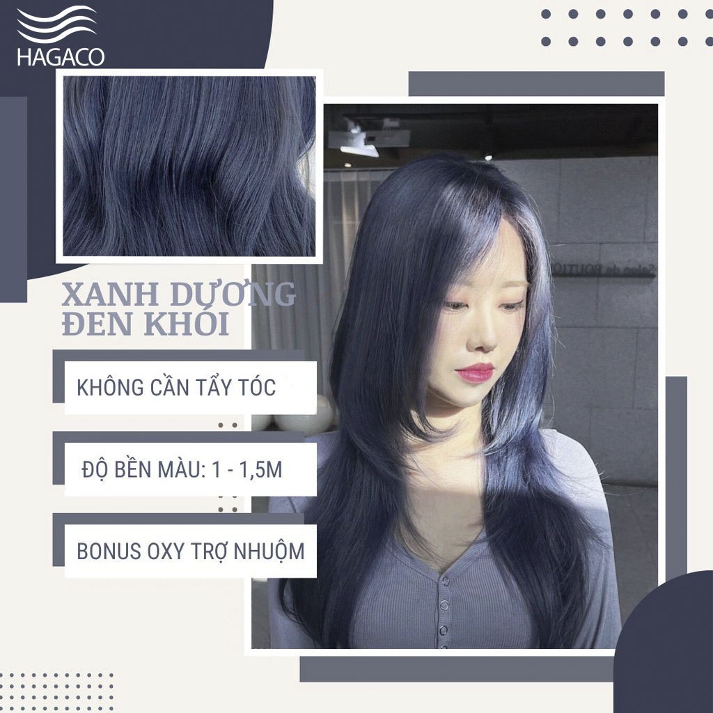 Thuốc Nhuộm Tóc Chính Hàng Màu XANH DƯƠNG ĐEN KHÓI | Không Tẩy Tặng Oxy Trợ Nhuộm Găng Tay, Mũ Ủ, Chụp tại