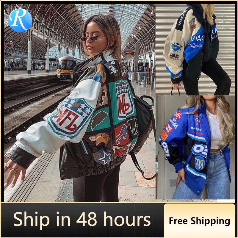 Áo Khoác Gió Đồng Phục Hip hop Đường Phố Mỹ Thời Trang Thu Đông Cho Nữ Y2K