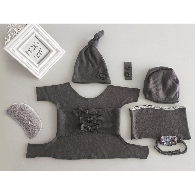 Bộ Đồ Ngủ Vải Cashmere Đính Nơ Dùng Làm Đạo Cụ Chụp Ảnh Cho Bé Sơ Sinh