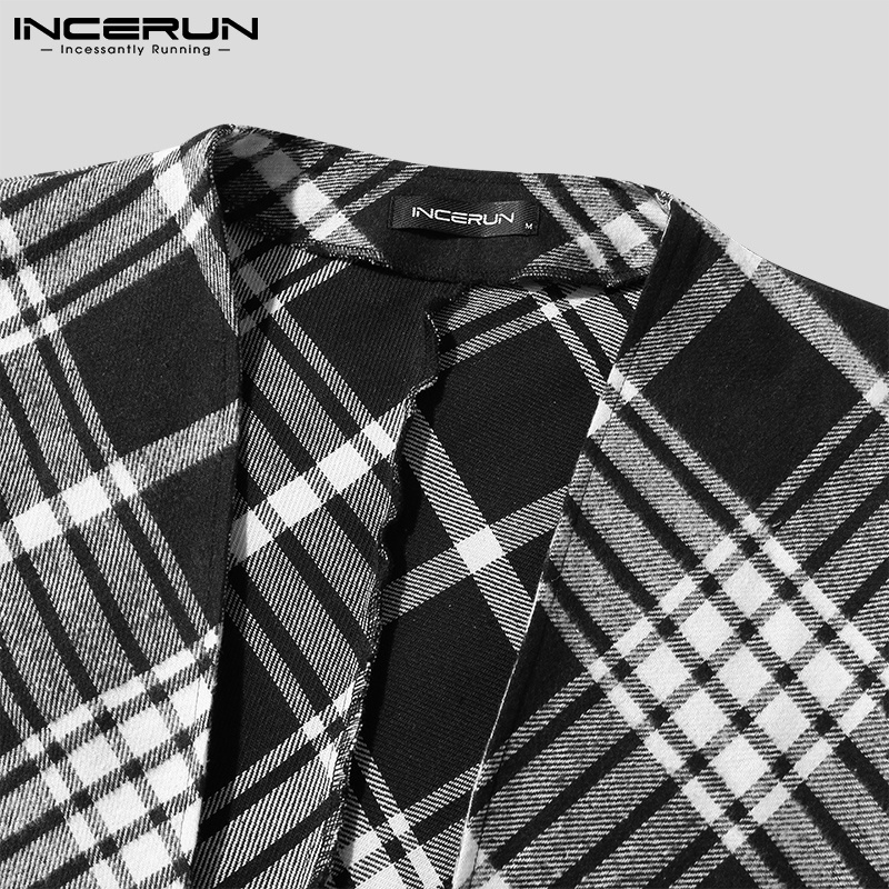Áo cardigan len rộng INCERUN tay dài kẻ ô lưới mùa đông Nhật Bản cho nam