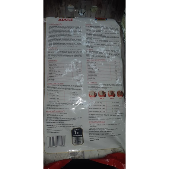 Thức Ăn Hạt Cho Mèo Mèo Pro-cat Adult 2kg