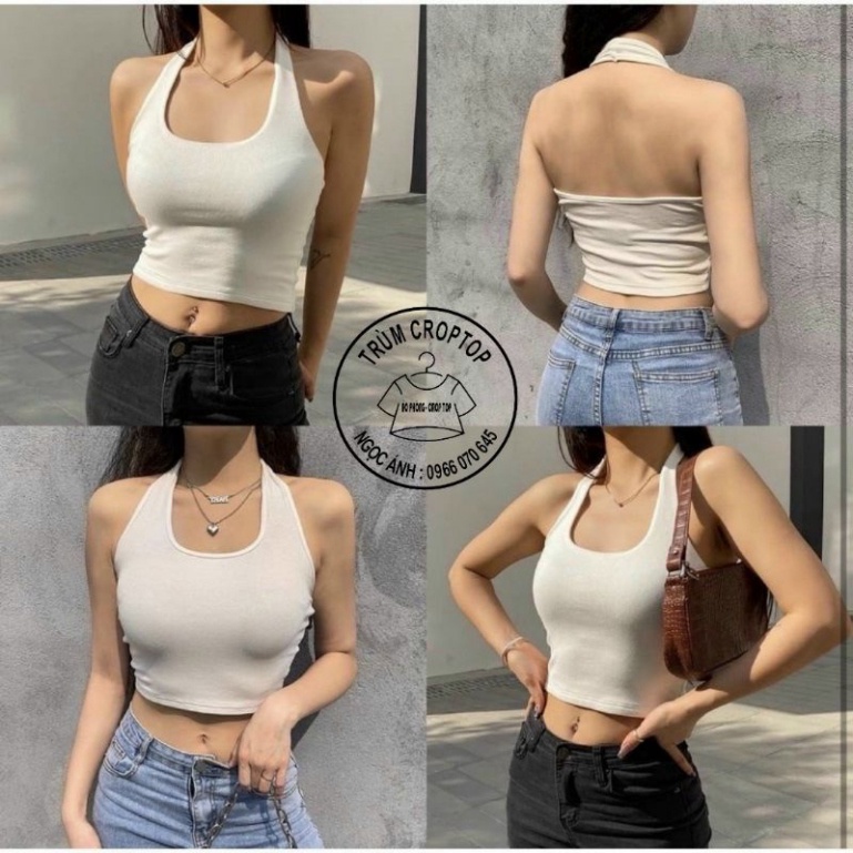 Áo croptop dáng yếm nữ Croptop nữ hở lưng ôm body thể thao đơn giản 2 màu basic đen, trắng