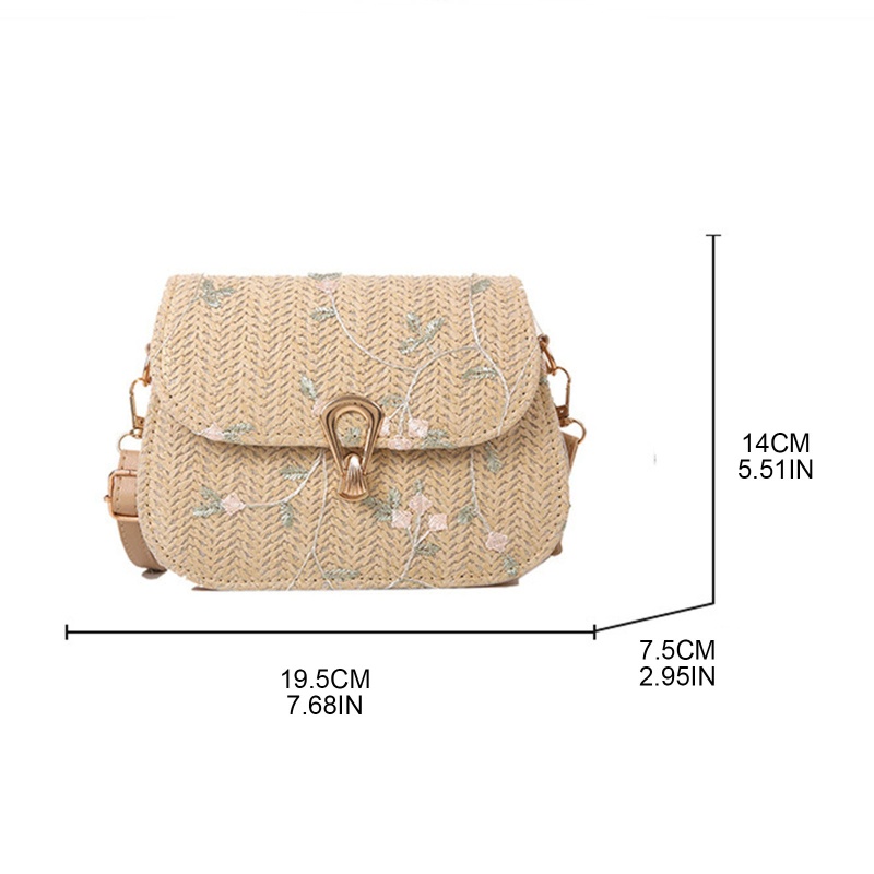 Túi cói Vai Đan Lát Phối Ren Hoa Thời Trang Dành Cho Nữ