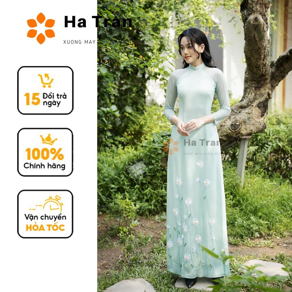 Áo dài 4 tà kết cúc họa mi siêu đẹp hàng thiết kế cao cấp toàn bộ ảnh thật madam Hà Trần