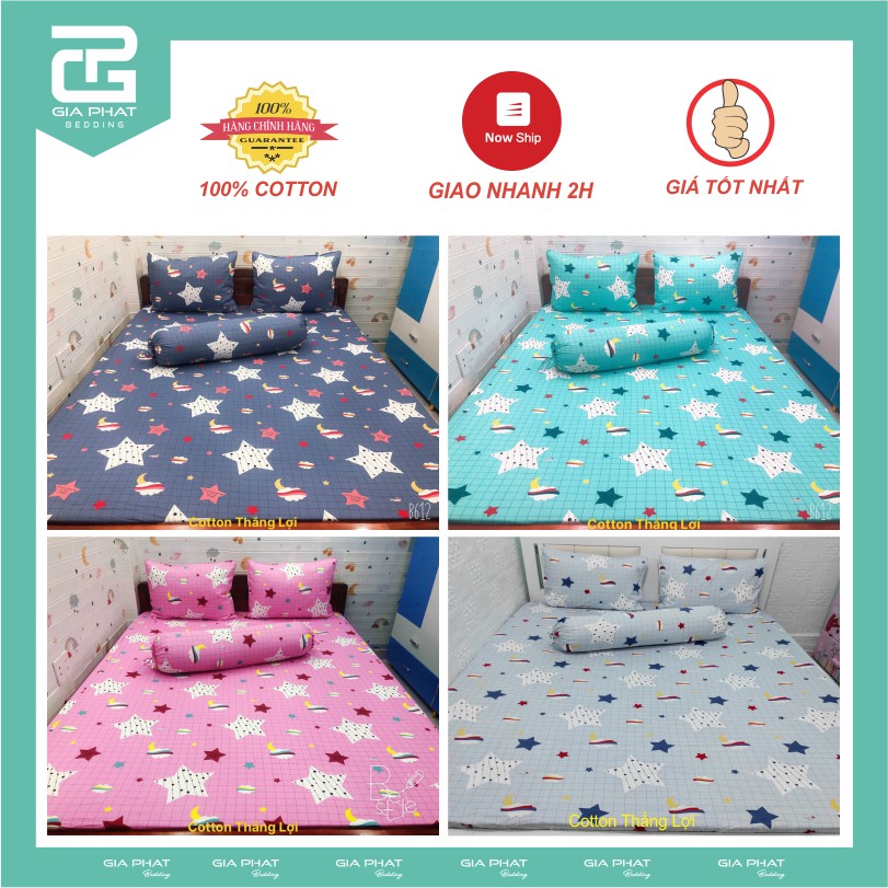 Bộ ga gối Thắng lợi cotton 100% hàng chuẩn có in logo