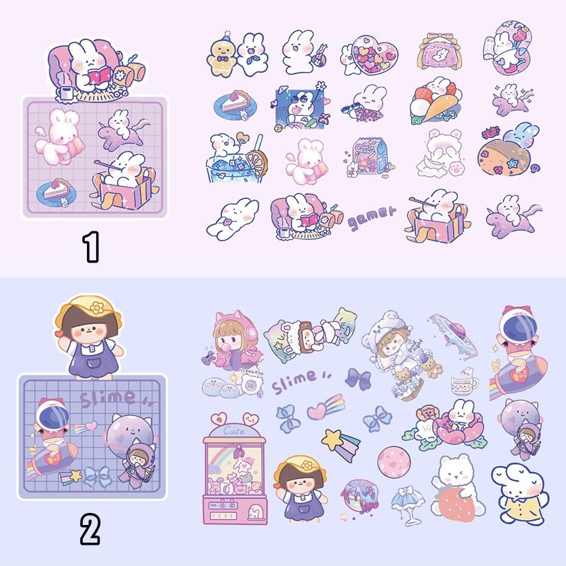 Set 40 miếng sticker nhãn dán hoạ tiết thỏ bé gái cute