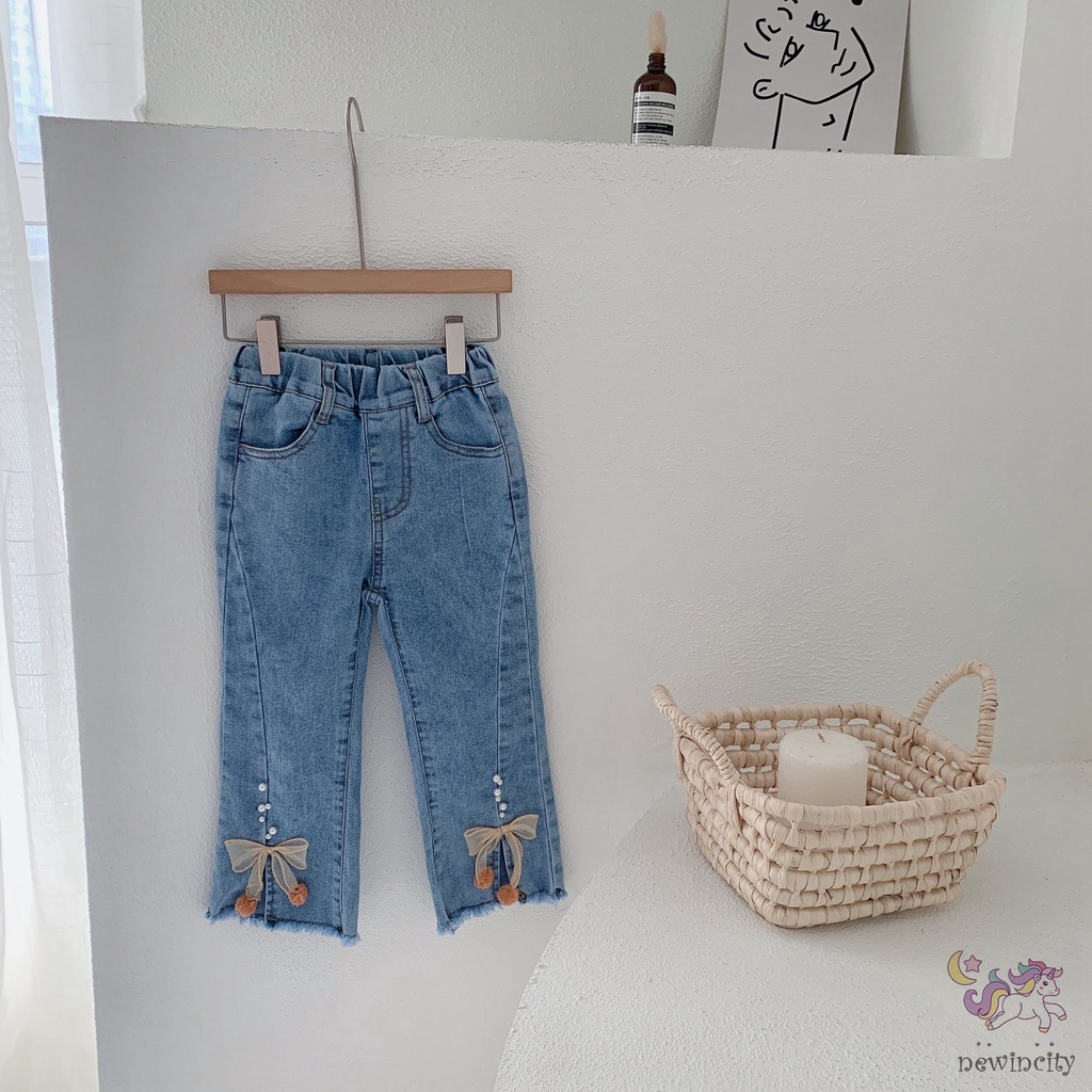 Quần Jeans Ống Loe Đính Nơ Thời Trang Hàn Quốc Cho Bé Gái