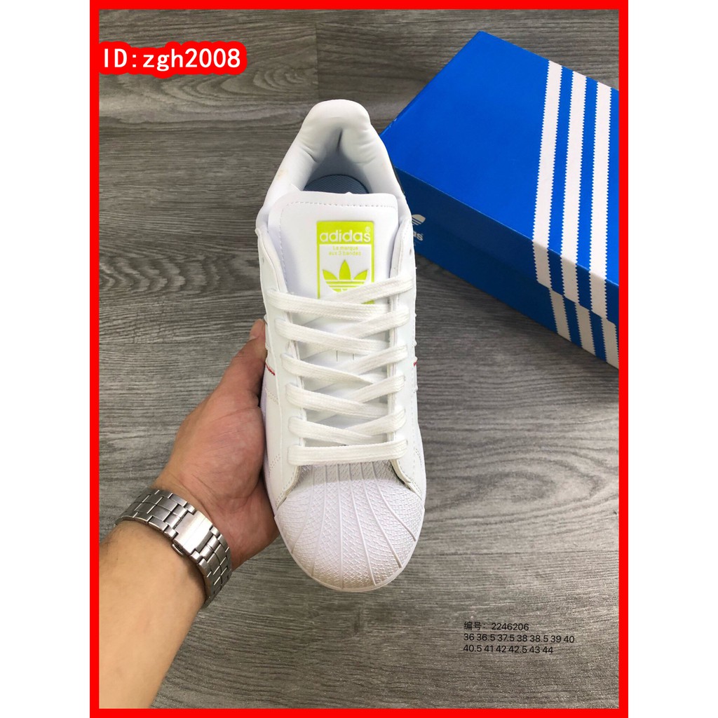 [Zgh2008] Giày sneaker da đế xuồng màu đỏ, đen và xanh da trời Adidas Superstar Slipon mùa hè