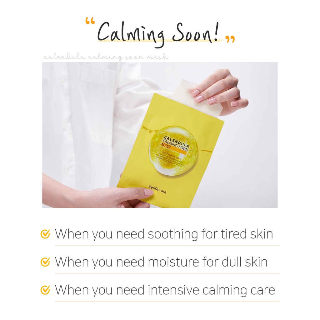 Hộp 10 miếng mặt nạ WELLDERMA thành phần hoa cúc cao cô đặc Wellderma Calendula Calming Soon Mask