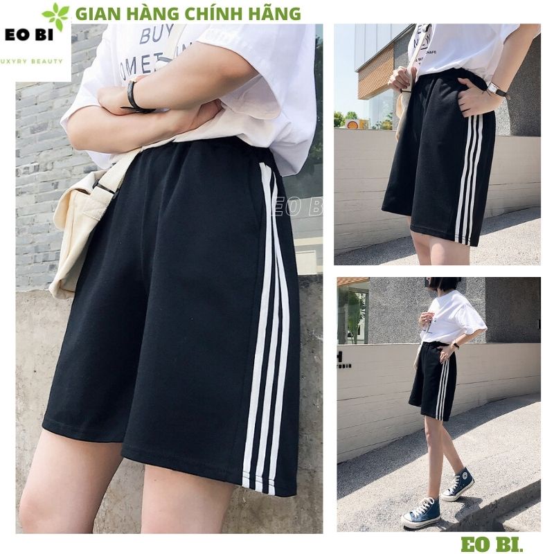 Quần ngố vải thể thao 3 sọc ống suông rộng unisex nam nữ đều mặc được ulzzang -EOBI