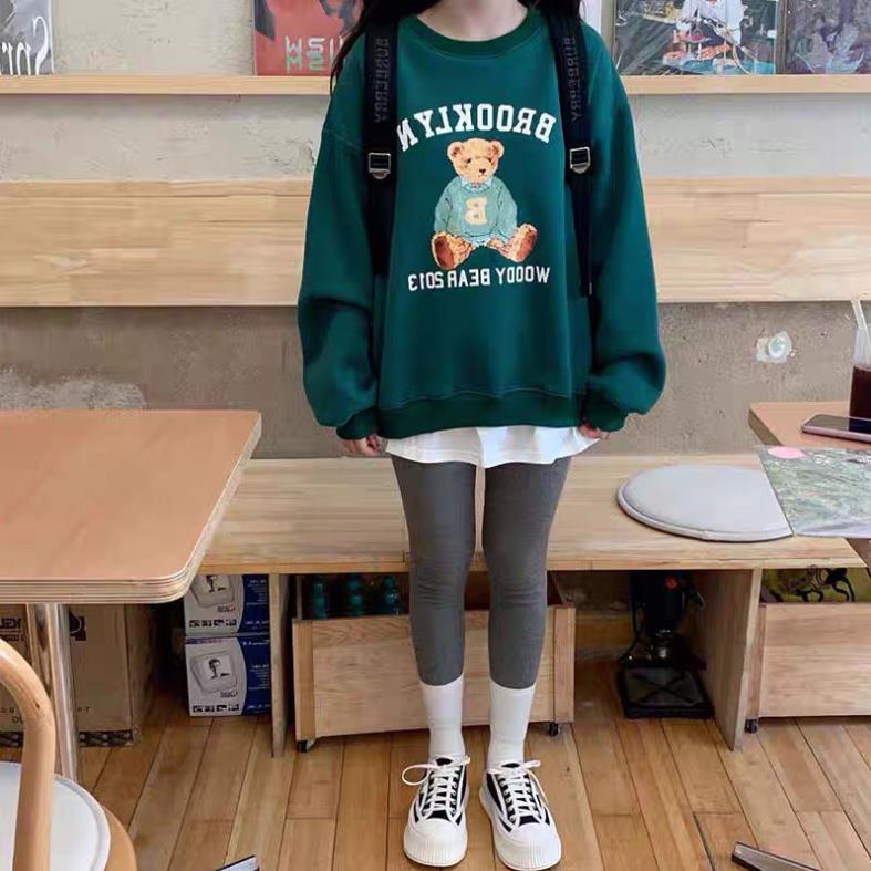 Áo thun Sweat nỉ bông GẤU form rộng freesize chất nỉ cotton áo nỉ cổ tròn dài tay nam nữ ulzzang giá rẻ