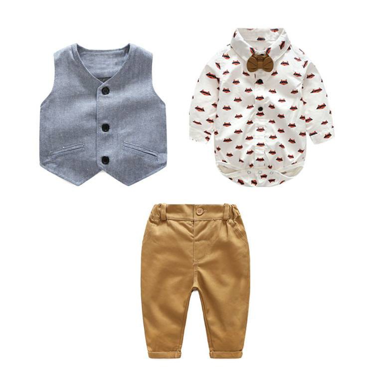 Set vest công tử Mialy Kids (4-15Kg) gile xám quần vàng cho bé trai đi tiệc, mặc thôi nôi, chụp hình - Vải mềm mại cho b