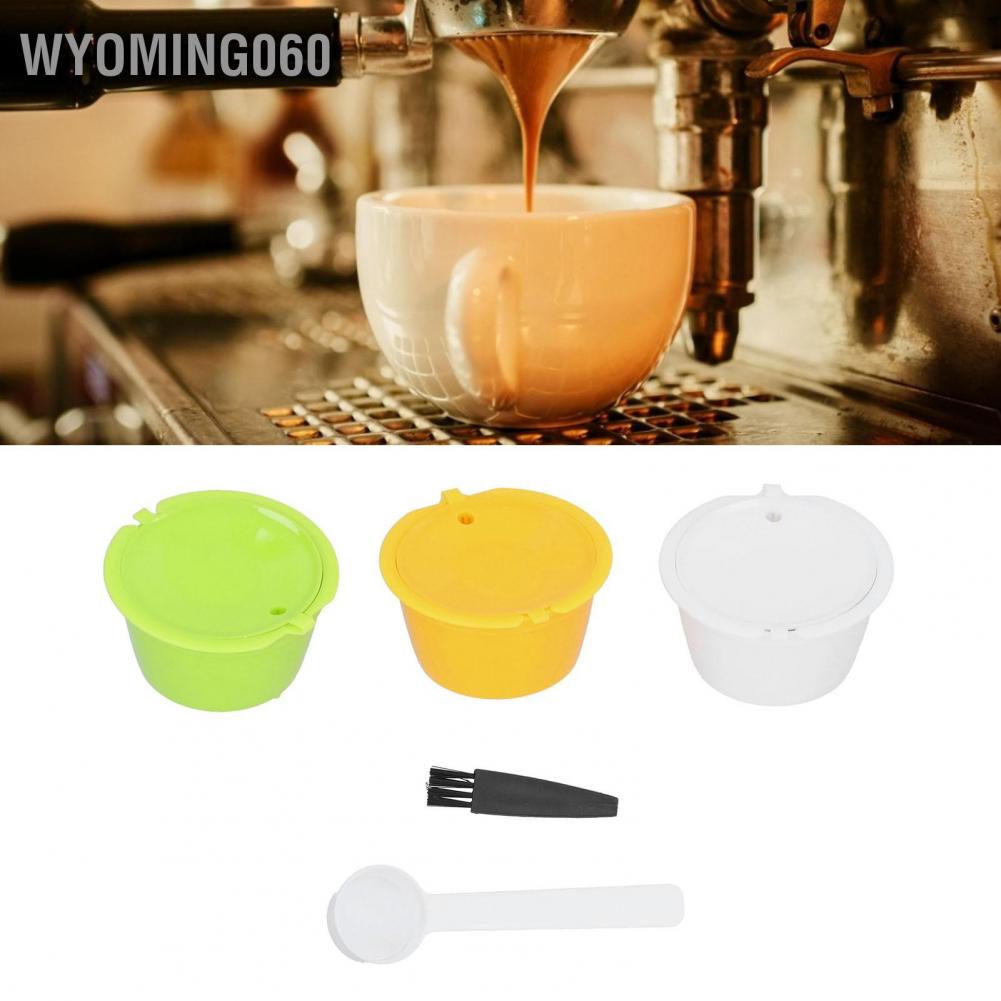 Wyoming060 3PCS Colorful Rusable Coffee Filters Capsule Cup with Brush Spoon Cafe Acc