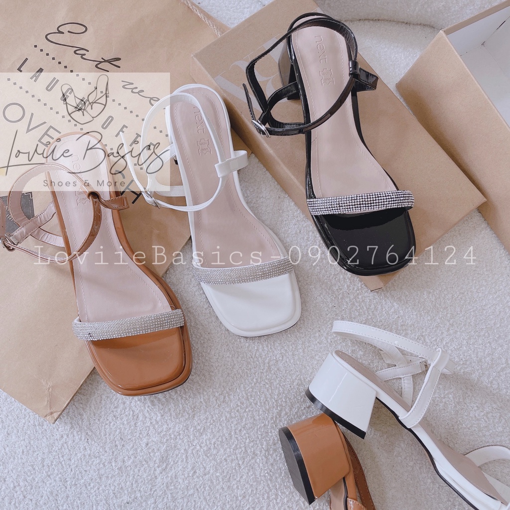 SANDAL CAO GÓT LOVIIE BASICS - GIÀY THỜI TRANG QUAI NGANG ĐÍNH ĐÁ - GUỐC NỮ MŨI VUÔNG 5 PHÂN G220920