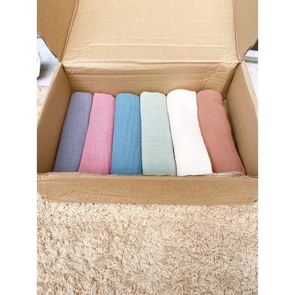 Set 6 khăn 2  xô muslin Hàn Quốc organic 2 lớp cao cấp cho trẻ