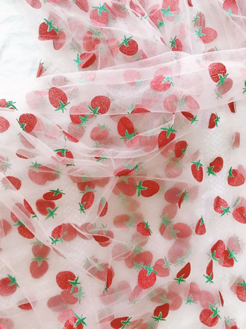 Vải lưới dâu tây làm scrunchies, may váy đầm, khổ vải 1m6