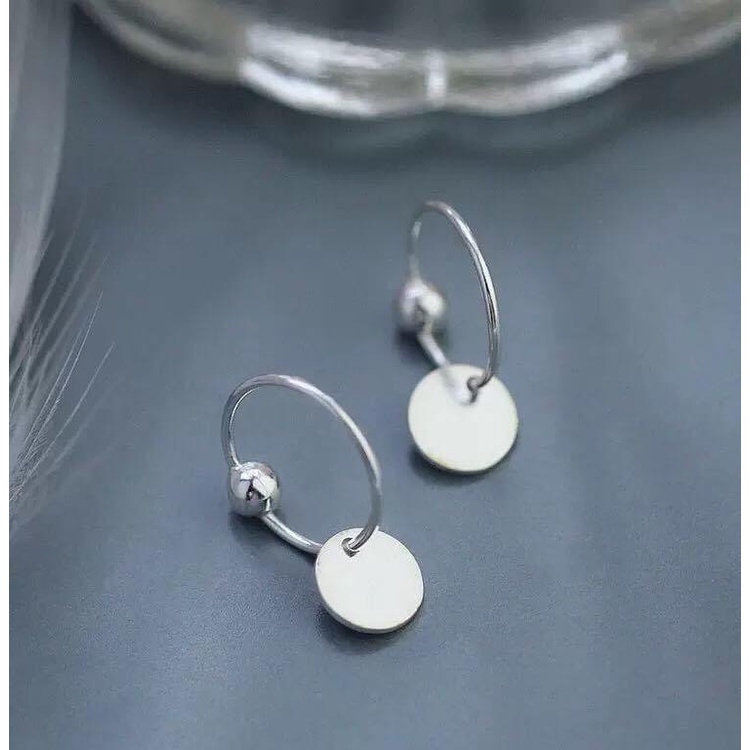 Khuyên tai bạc khuyên tròn bi tua tròn cách điệu xinh xắn