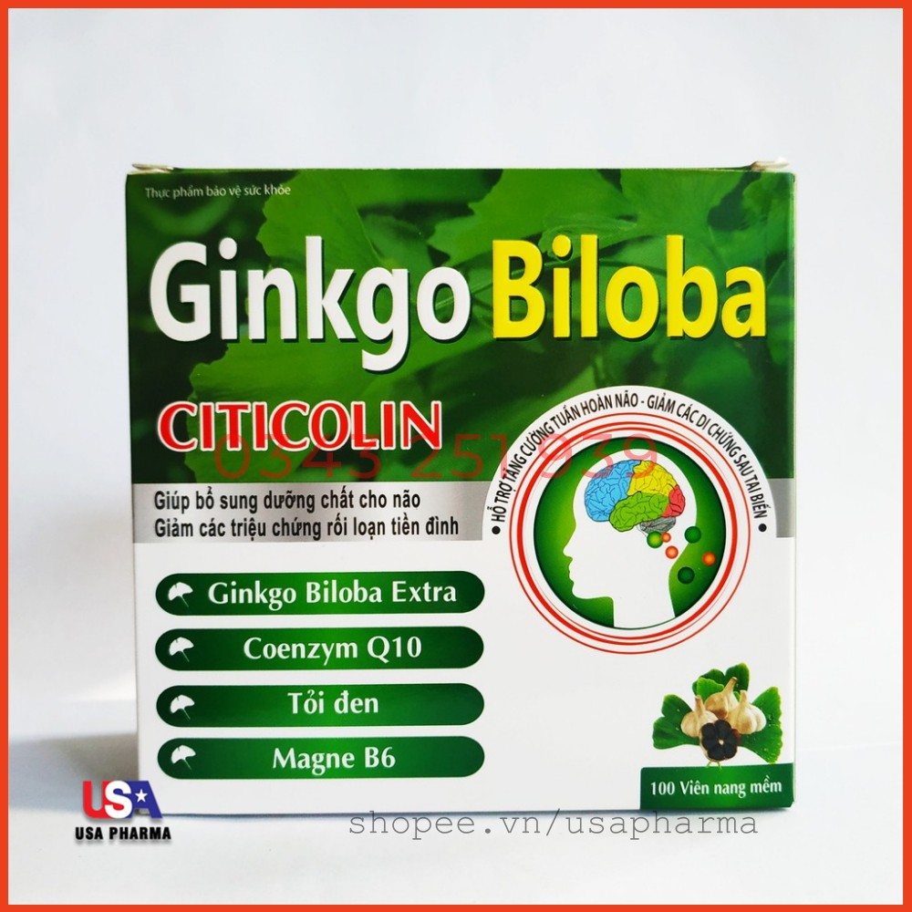 Hoạt huyết dưỡng não Ginkgo Biloba - giúp bổ sung dưỡng chất cho não - tăng cường tuần hoàn máu não - Hộp 100 viên