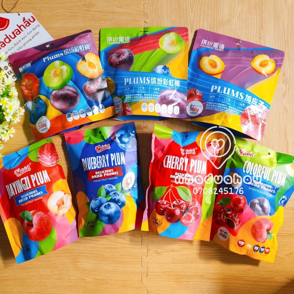 Một gói ô mai mận tẩm mật ong mix đủ vị Plums Hongkong gói lớn 500gam