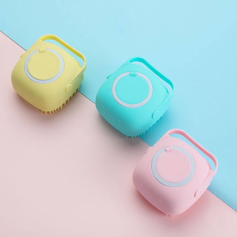 Bàn Chải Tắm Bằng Silicone Mềm Kèm Hộp Đựng Dầu Gội Tẩy Tế Bào Chết Mát Xa Cơ Thể