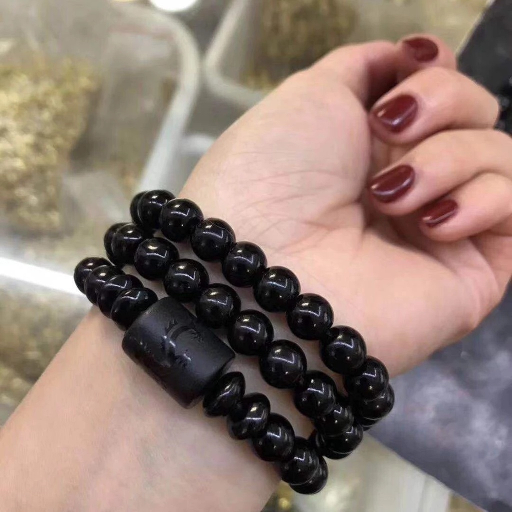 Vòng Tay Chuỗi Hạt Đá Obsidian Màu Đen Cầu Nguyện