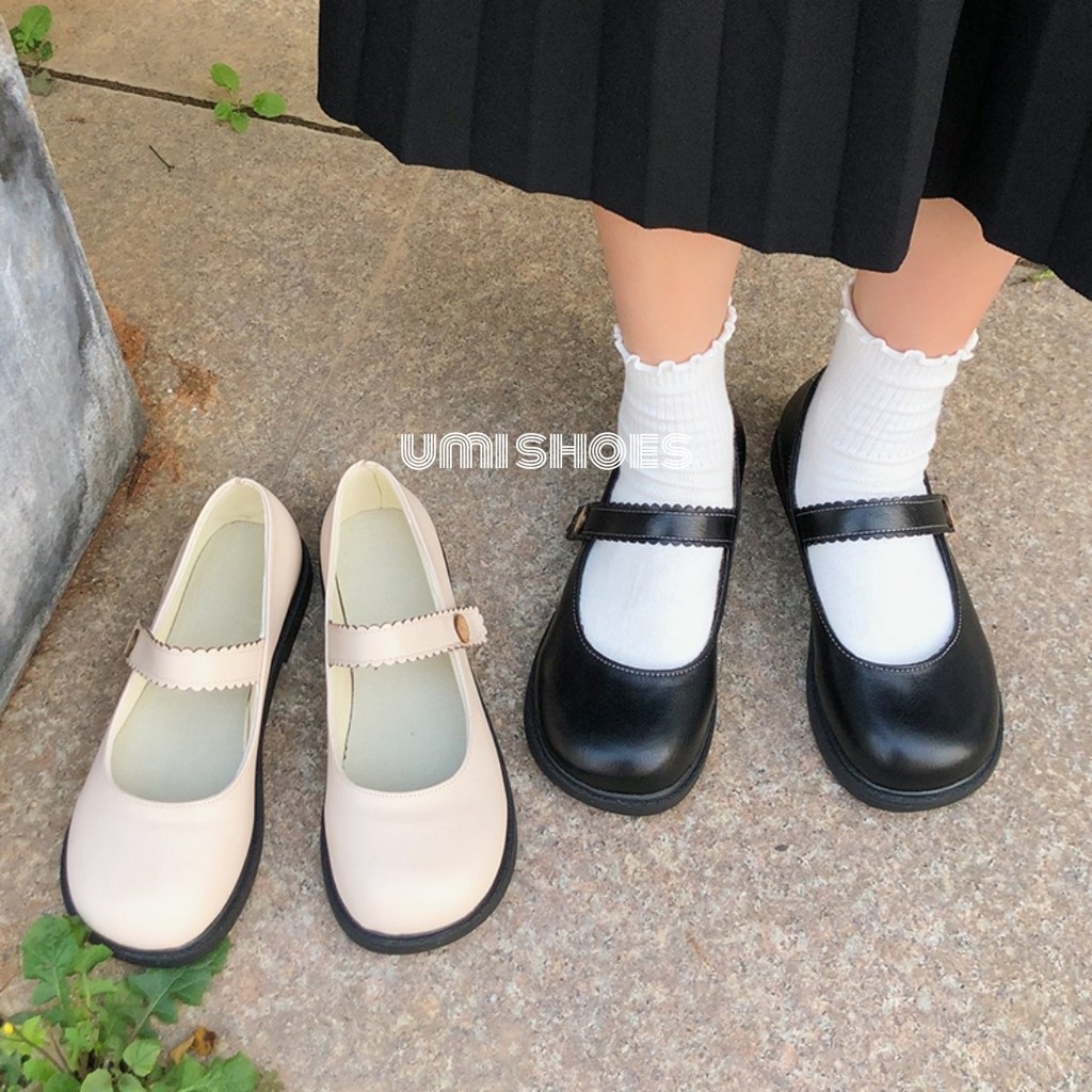 [MẪU MỚI] Giày búp bê nữ Japan retro quai cài ngang nút gỗ thời trang đơn giản màu đen/kem cute xinh đẹp bền mới | BigBuy360 - bigbuy360.vn