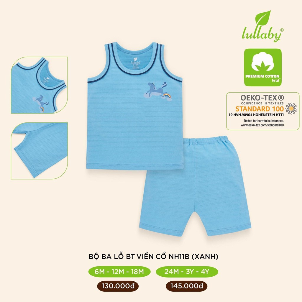 Bộ ba lỗ bé trai Lullaby NH11B , bộ sát nách viền cổ cotton cao cấp