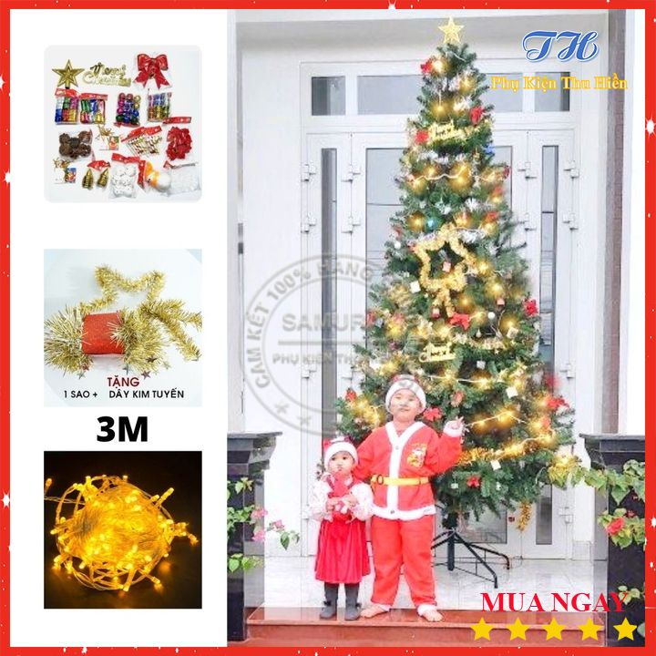 Cây thông noel 3m đầu tròn 10' trang trí phòng khách, phòng ngủ, ngoài trời đầy đủ phụ kiện mùa giáng sinh (Hình Thật)