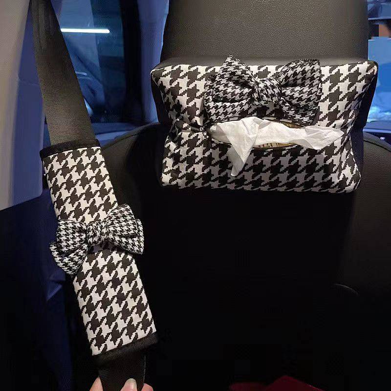 Volkswagen Plaid Bow Car Interior Decoration Headrest Lumbar Support Pillow Car Good Cute Gear Handbrake Rear View Mirror Cover ibAM