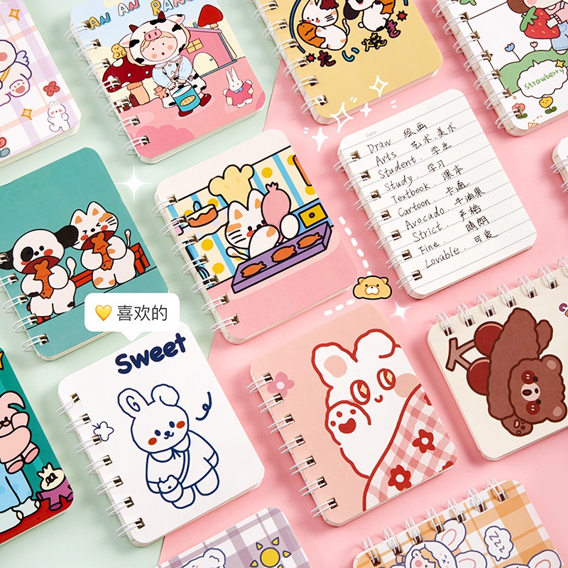 Sổ Tay Lò Xo Mini Cute Hình Gấu Thỏ Hoạt Hình Dễ Thương Ghi Chép Bìa Trơn VPS15