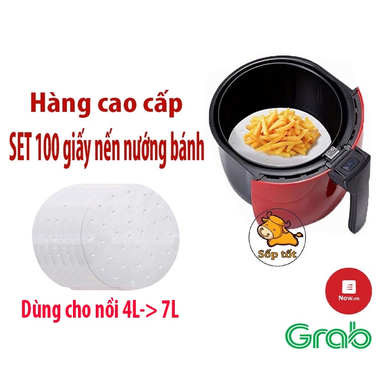 giấy lót nồi chiên không dầu nến hình tròn đục lỗ nướng bánh, nấu ăn cho bếp set 100 chiếc