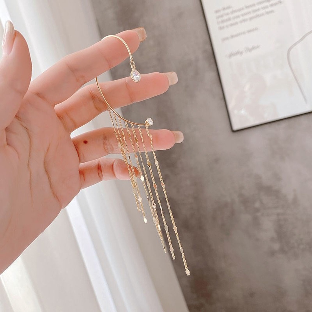 Ở stcok| 1 Khuyên Kẹp Vành Tai Tua Rua Phong Cách Vintage Thời Trang