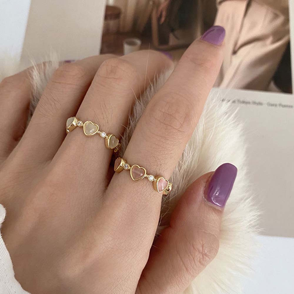 Nhẫn hở đính đá Opal 2LIFE hình trái tim phong cách Hàn Quốc ngọt ngào thời trang cho nữ