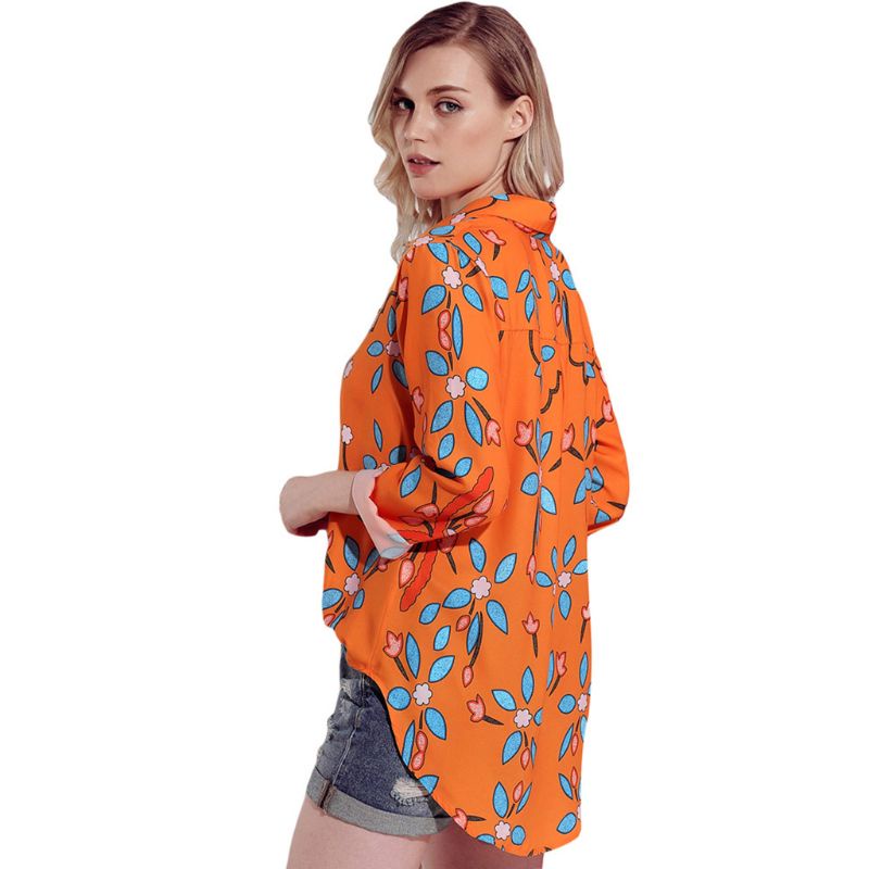 Áo Kiểu Tay Dài Cuộn Lên Lò Xo In Hoa Nhiều Màu Sắc Dễ Thương Cho Nữ