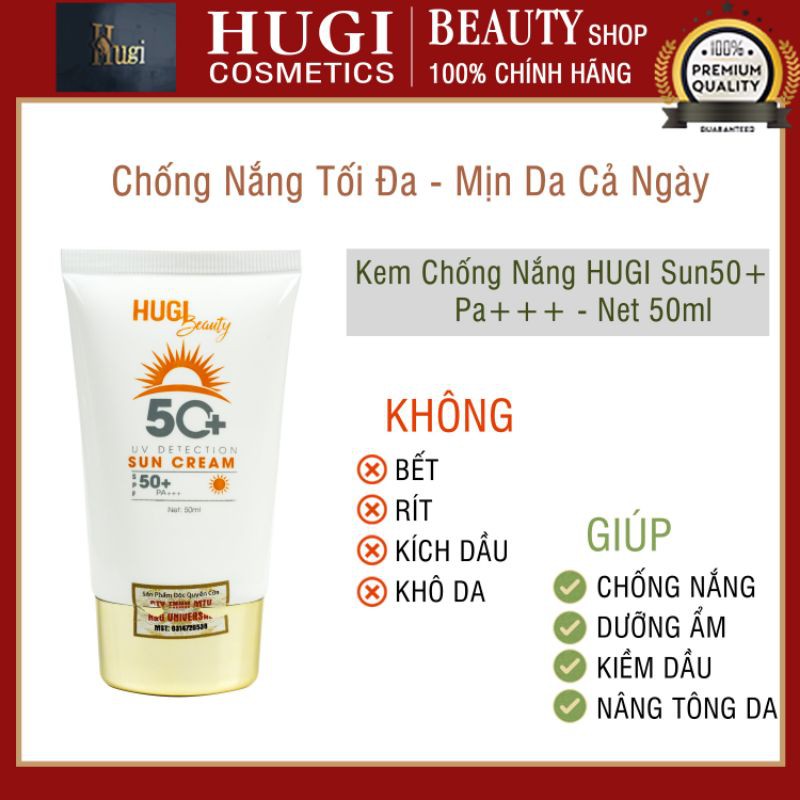 Kem Chống Nắng Lý Hóa Kiềm Dầu Dưỡng Ẩm Và Nâng Tông Da SPF 50 PA +++ HuGi 50ml Chính Hãng 100%