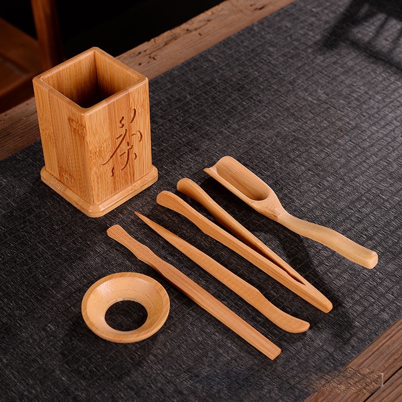 Dụng cụ pha trà , phụ kiện trà tre 6 món ống vuông