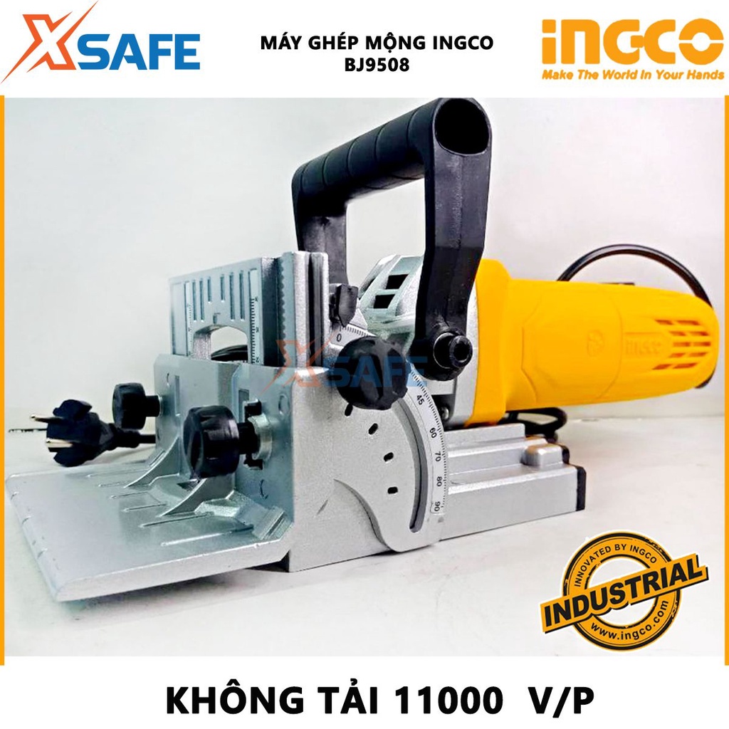 Máy ghép mộng INGCO BJ9508 950W, tốc độ không tải 11000 v/ph, đường kính lưỡi 100mm, kèm 15 miếng ghép