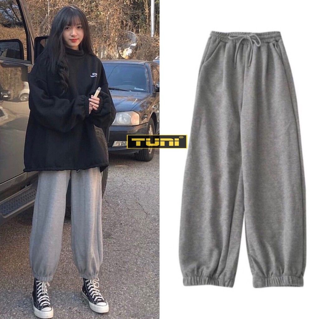 Quần Jogger Thể Thao Unisex Vải Da Cá Dày Dặn Phong Cách Ulzzang