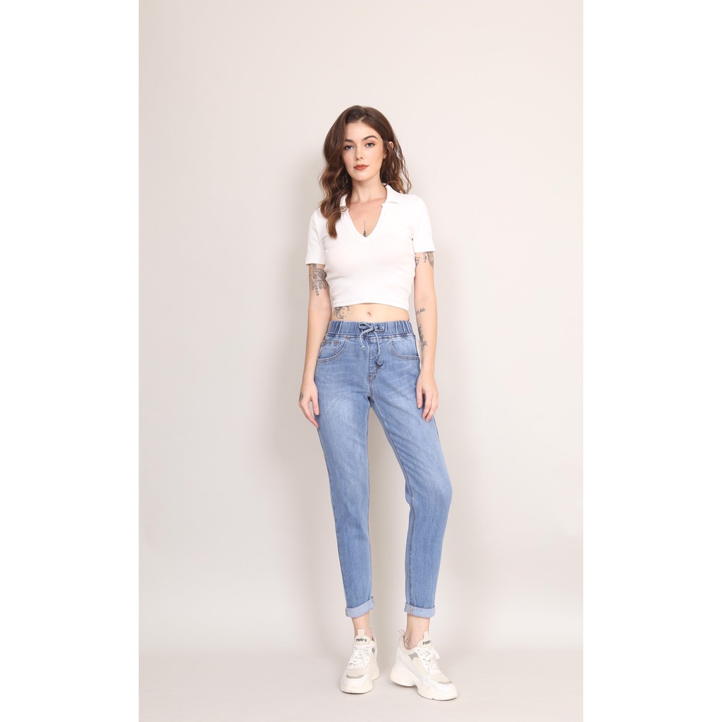 Quần Jean Nữ Boyfriend Cạp Chun CT Jeans