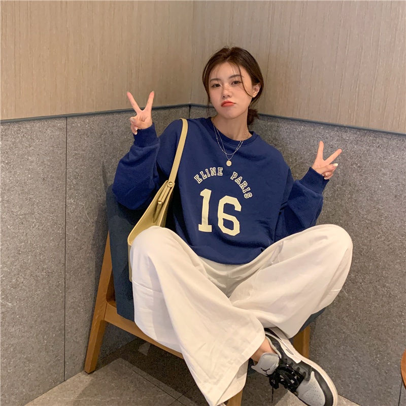 Áo sweater SUXI dài tay dáng rộng in chữ cá tính phong cách Hàn Quốc thời trang mùa thu