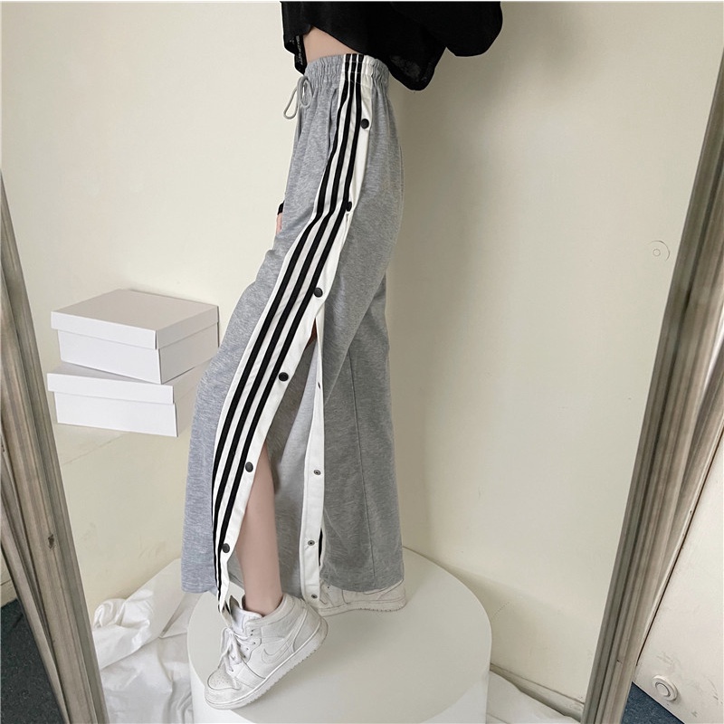 SUXI Quần thể thao ống rộng thiết kế nút phong cách Hàn Quốc thời trang mùa hè cho nữ