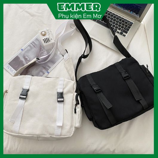 Túi vải đeo chéo unisex, túi canvas học sinh sinh viên, phong cách ulzzang Hàn Quốc, phụ kiện Emmer