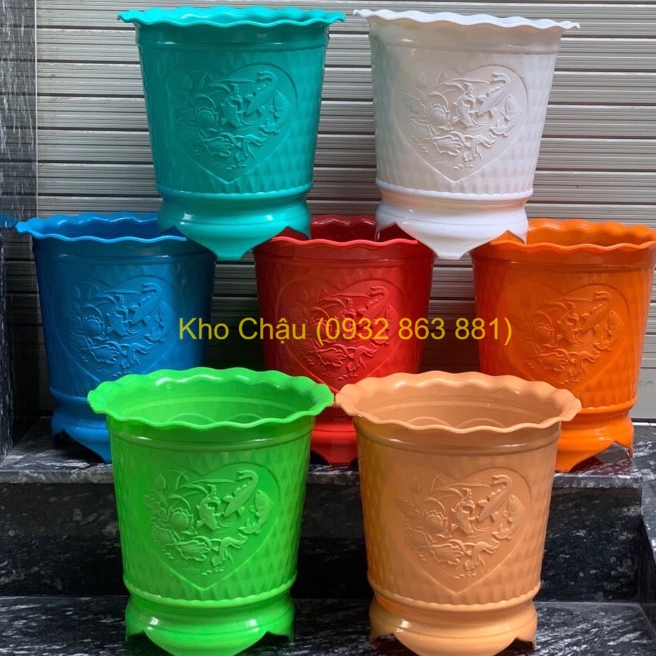 Chậu Nhựa Chân Cao, Chậu Tai Bèo Tròn Cao 3-4 Chân, Chậu trồng hoa trang trí (4 size)