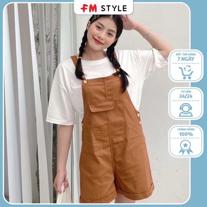 Yếm quần nữ dáng ngắn ống rộng freesize thời trang Hàn Quốc ulzzang fmstyle | Yếm kaki nữ phối túi 2