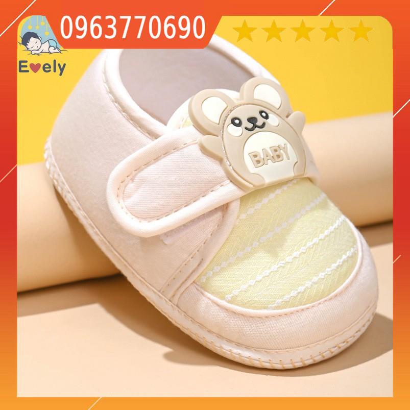 Giày Bún Tập Đi Cho Bé Chất Liệu Vải Cao Cấp Thoáng Khí Họa Tiết Baby Đáng Yêu Đế Chống Trơn Cực Tốt