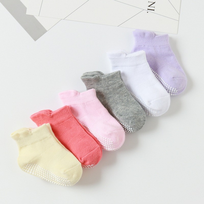 Set 6 đôi vớ em bé chống trượt nhiều màu trơn đơn giản tùy chọn