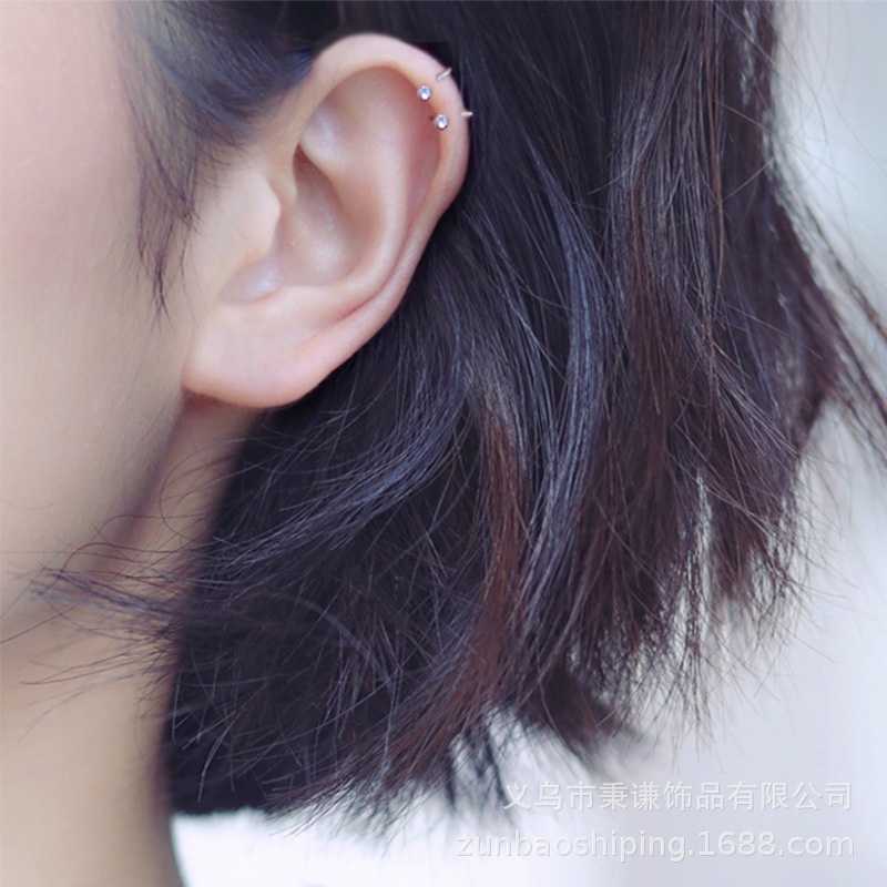 1 Đôi Bông Tai Mạ Bạc 925 Dạng Vòng Đính Đá Zircon Chống Dị Ứng 6 / 8 / 10mm Đơn Giản Dành Cho Nữ